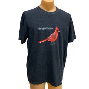 Wingspan Inspired Mens XL Northern Cardinal Red Bird Hand Printed Upcycled Tee
